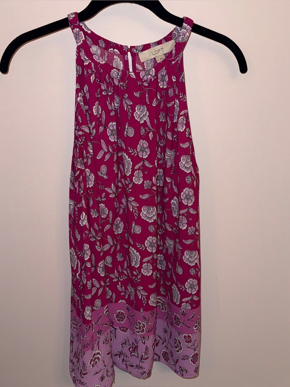LOFT Magenta Floral Halter Top with Light Pink Accents size M